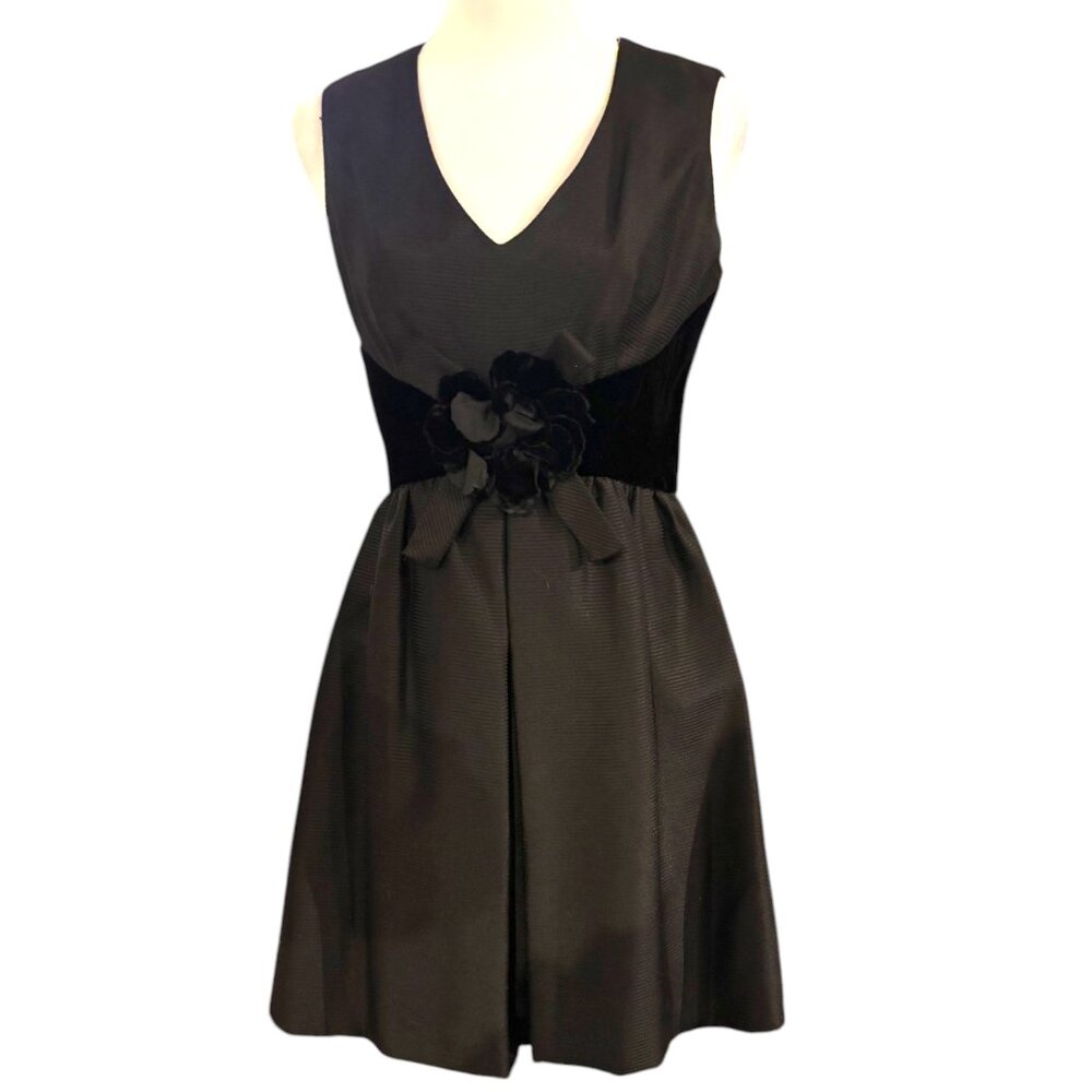 VTG 50s 60s Bonwit Teller Woman's black velvet contrast flower cocktail dress XS
